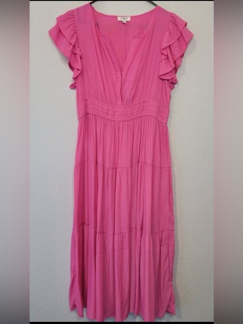 Umgee Bright Pink Ruffled Midi Dress